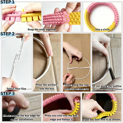 Cat Self Groomer Arch for Cardboard Boxes (Pink+Yellow | Start Kit) | Cat Brushes Tunnel& Massage Comb For Indoor Cats, Interactive Self Grooming Tool Brushes, For Cat Hideouts & Enrichment Play