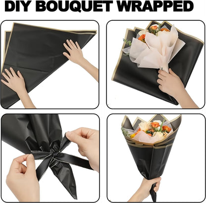 20 Sheets Flower Bouquet Wrapping Paper Floral Korean Yellow | Waterproof, Florist Supplies, Suitable for Wedding Birthday Valentine's Day Flowers Gift Packaging