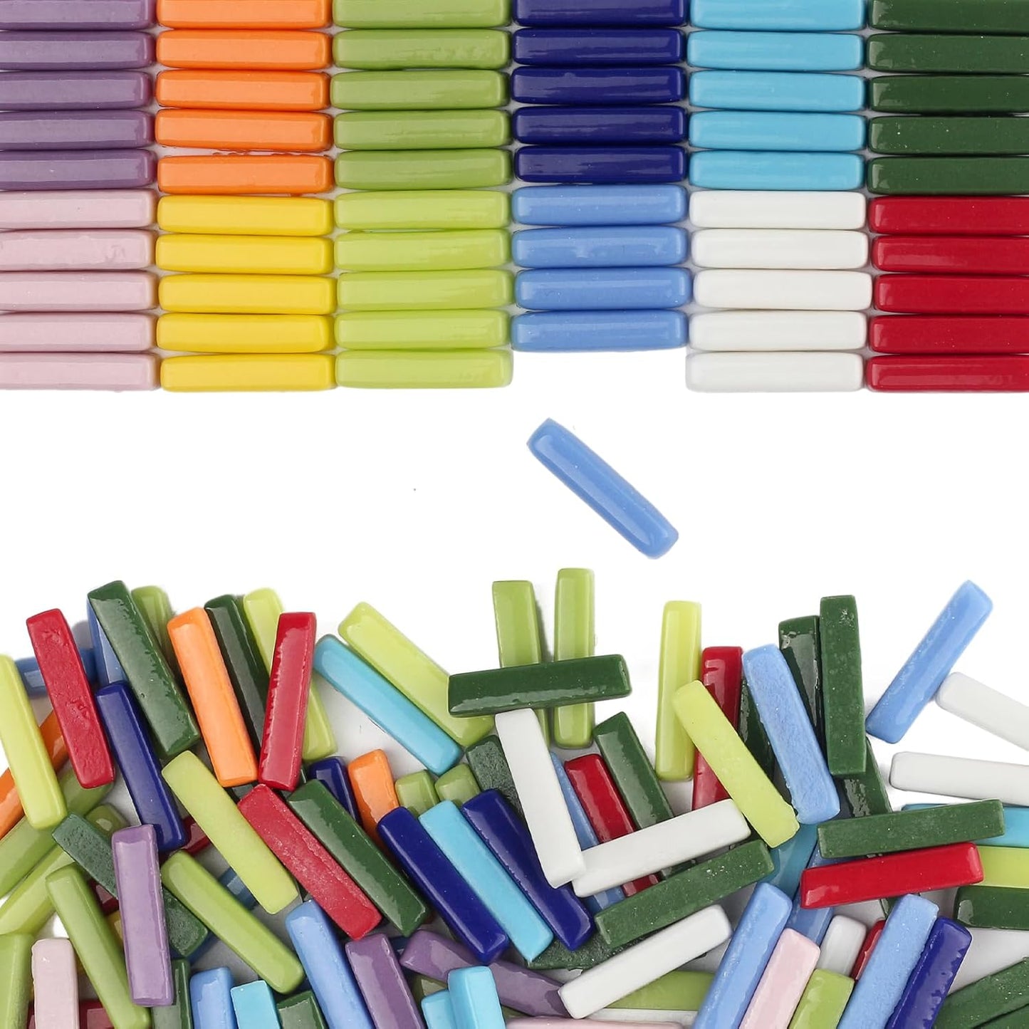 Stick Mosaic Tiles for Crafts,228g Multi Colors Glass Mosaic Pieces Bulk, Linear Shape for DIY Art Crafts Supplies and Mosaic Outdoor Projects