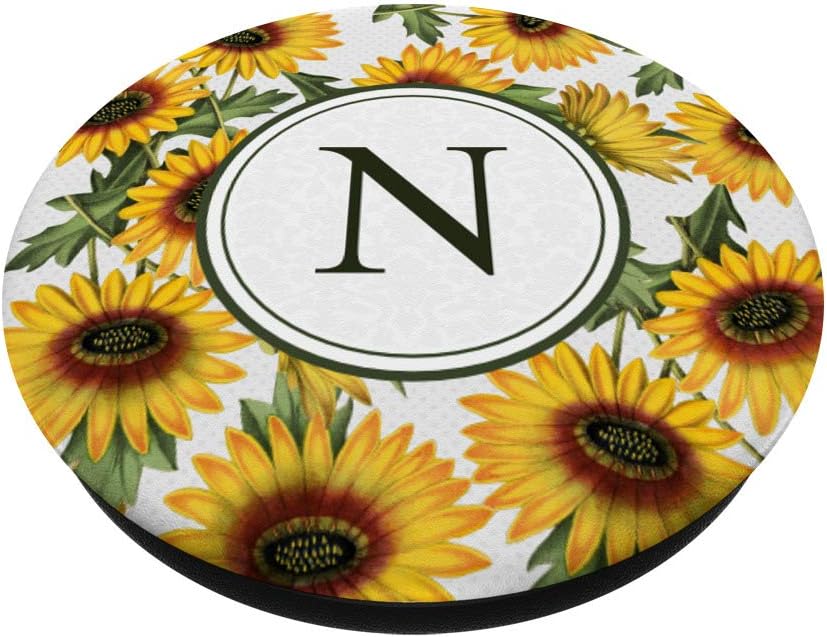 Letter N Monogram Vintage Sunflower pattern - Classic Floral PopSockets Grip and Stand for Phones and Tablets