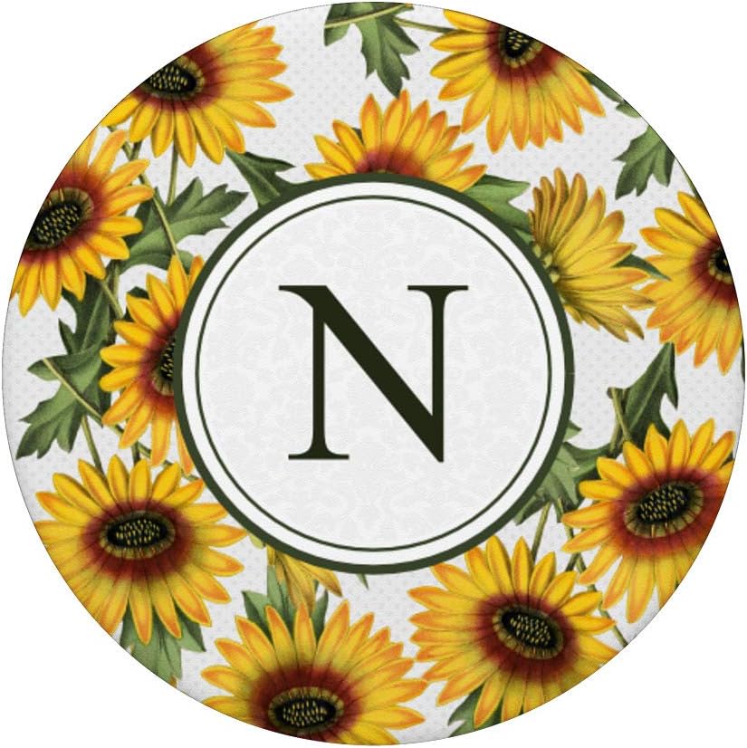 Letter N Monogram Vintage Sunflower pattern - Classic Floral PopSockets Grip and Stand for Phones and Tablets
