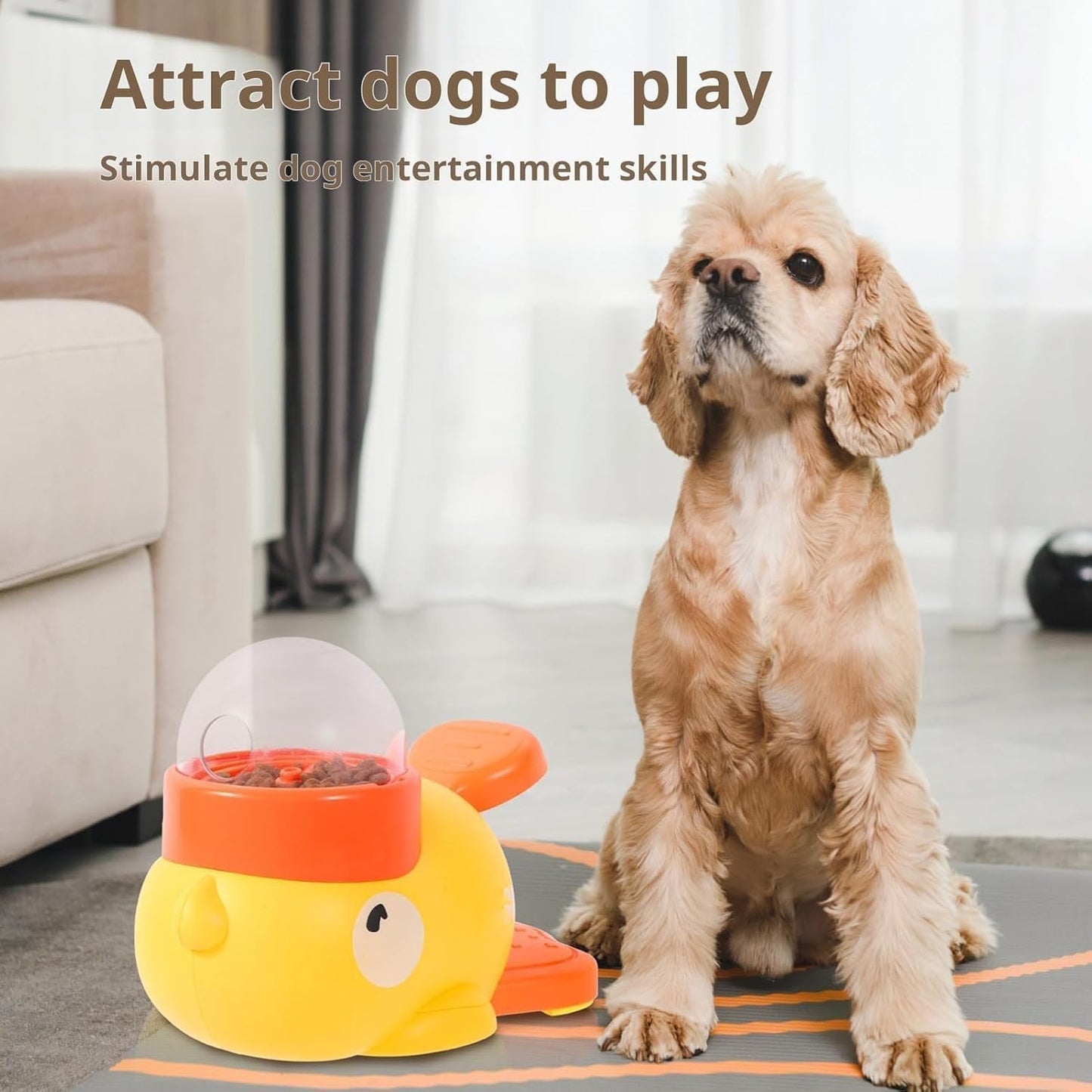 Small Cat Toy Dog Interactive Treat Dispenser Toy, Food Puzzle Slow Feeder for Small and Medium Dogs (Yellow)