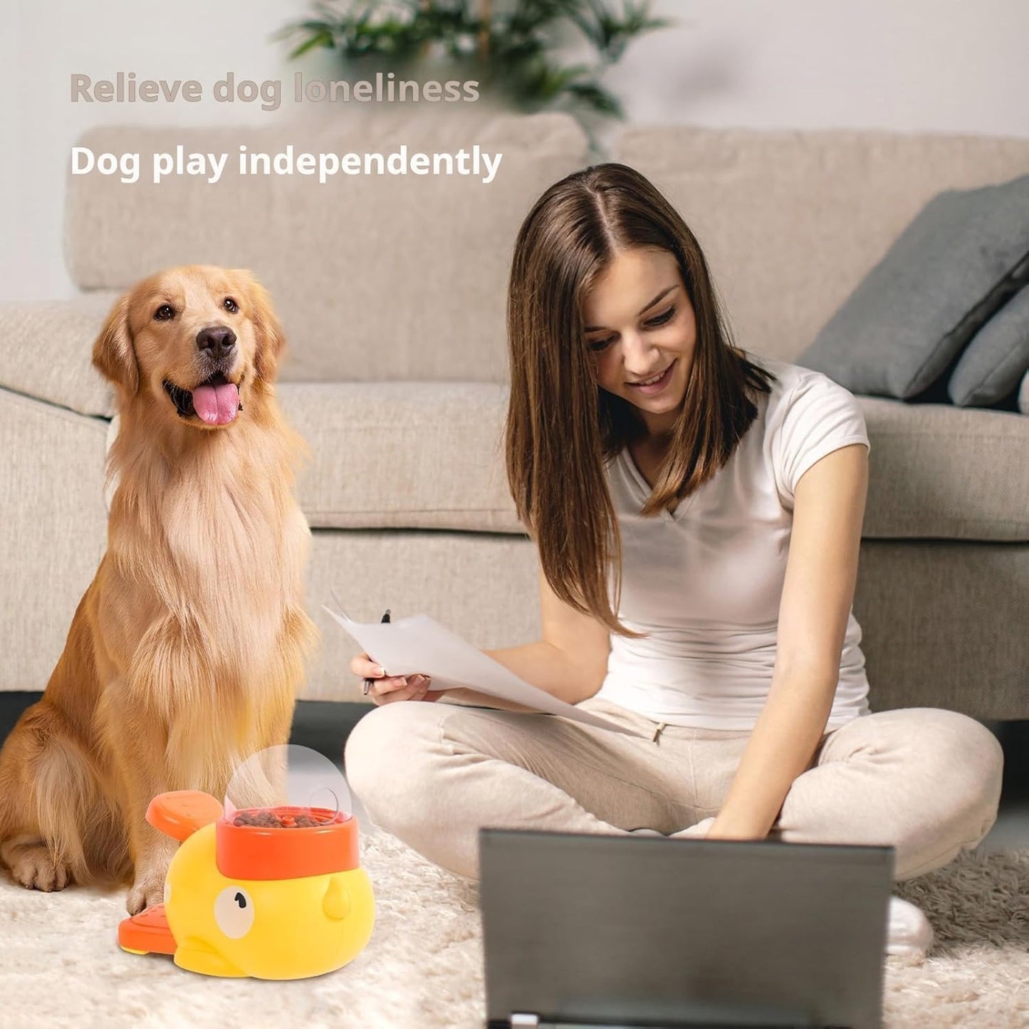 Small Cat Toy Dog Interactive Treat Dispenser Toy, Food Puzzle Slow Feeder for Small and Medium Dogs (Yellow)