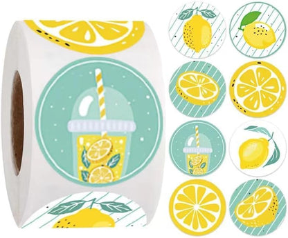 500Pcs 1 Inch Lemon Stickers Roll for Envelope Seals 8 Different Design Sticker for Business Kids Card Candy Cookie Bag Gift Party, Envelope Seals, Labels and Stickers