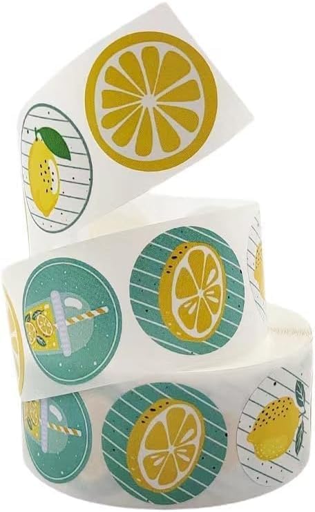 500Pcs 1 Inch Lemon Stickers Roll for Envelope Seals 8 Different Design Sticker for Business Kids Card Candy Cookie Bag Gift Party, Envelope Seals, Labels and Stickers
