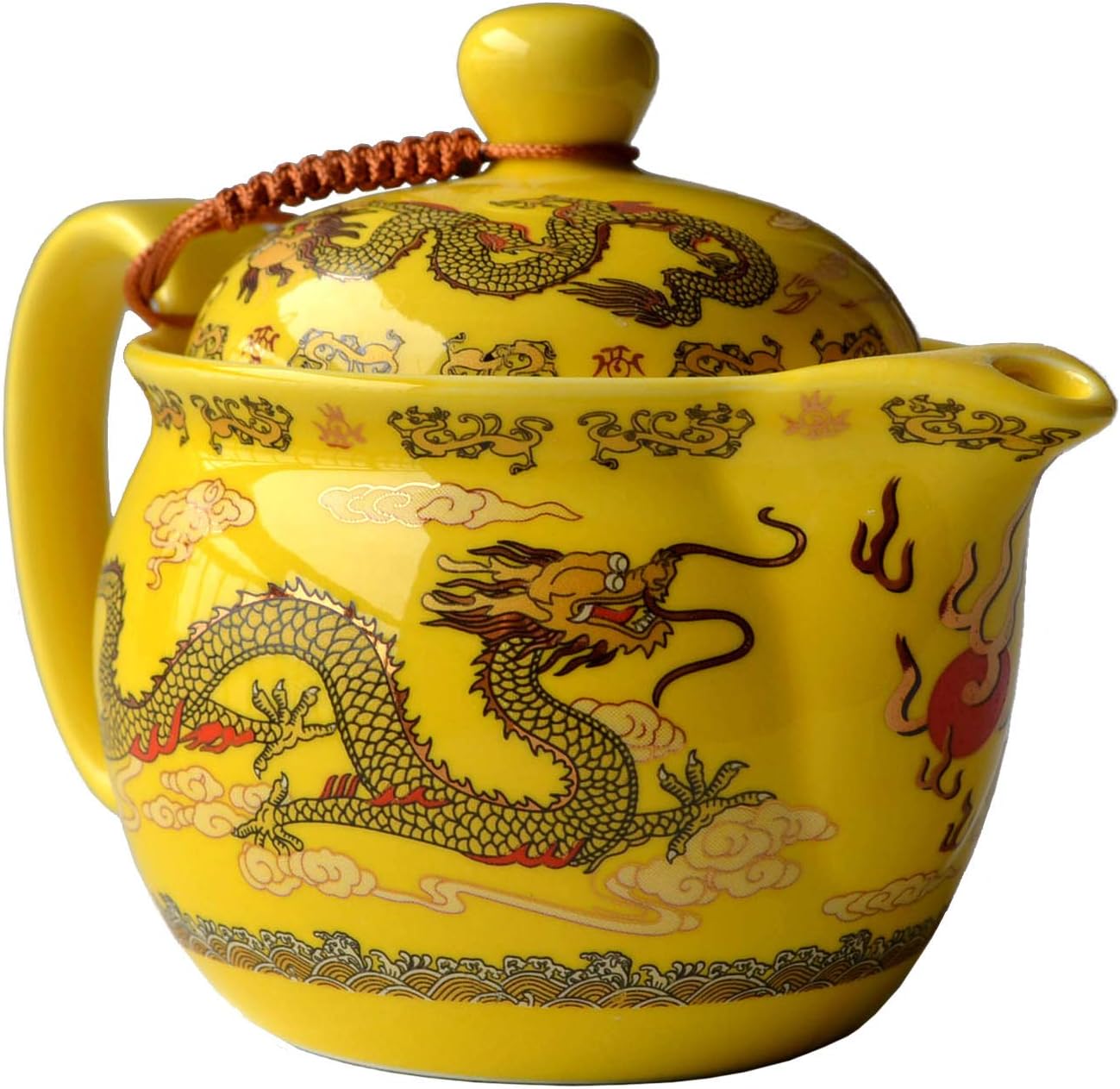 Teapot China Yellow Porcelain 12oz Dragon Stainless Steel Filtration Infuser Loose Tea (Emperor Yellow)