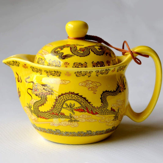 Teapot China Yellow Porcelain 12oz Dragon Stainless Steel Filtration Infuser Loose Tea (Emperor Yellow)
