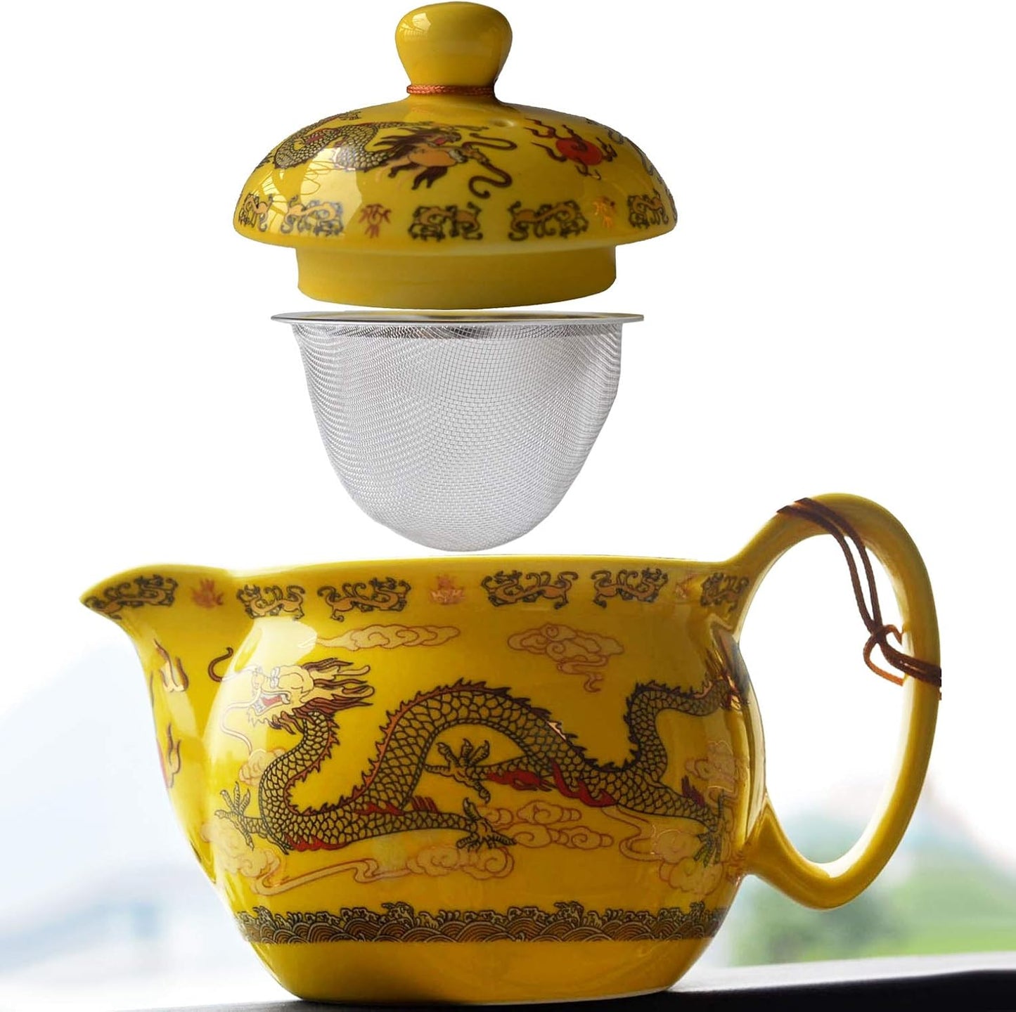 Teapot China Yellow Porcelain 12oz Dragon Stainless Steel Filtration Infuser Loose Tea (Emperor Yellow)