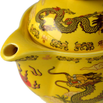 Teapot China Yellow Porcelain 12oz Dragon Stainless Steel Filtration Infuser Loose Tea (Emperor Yellow)
