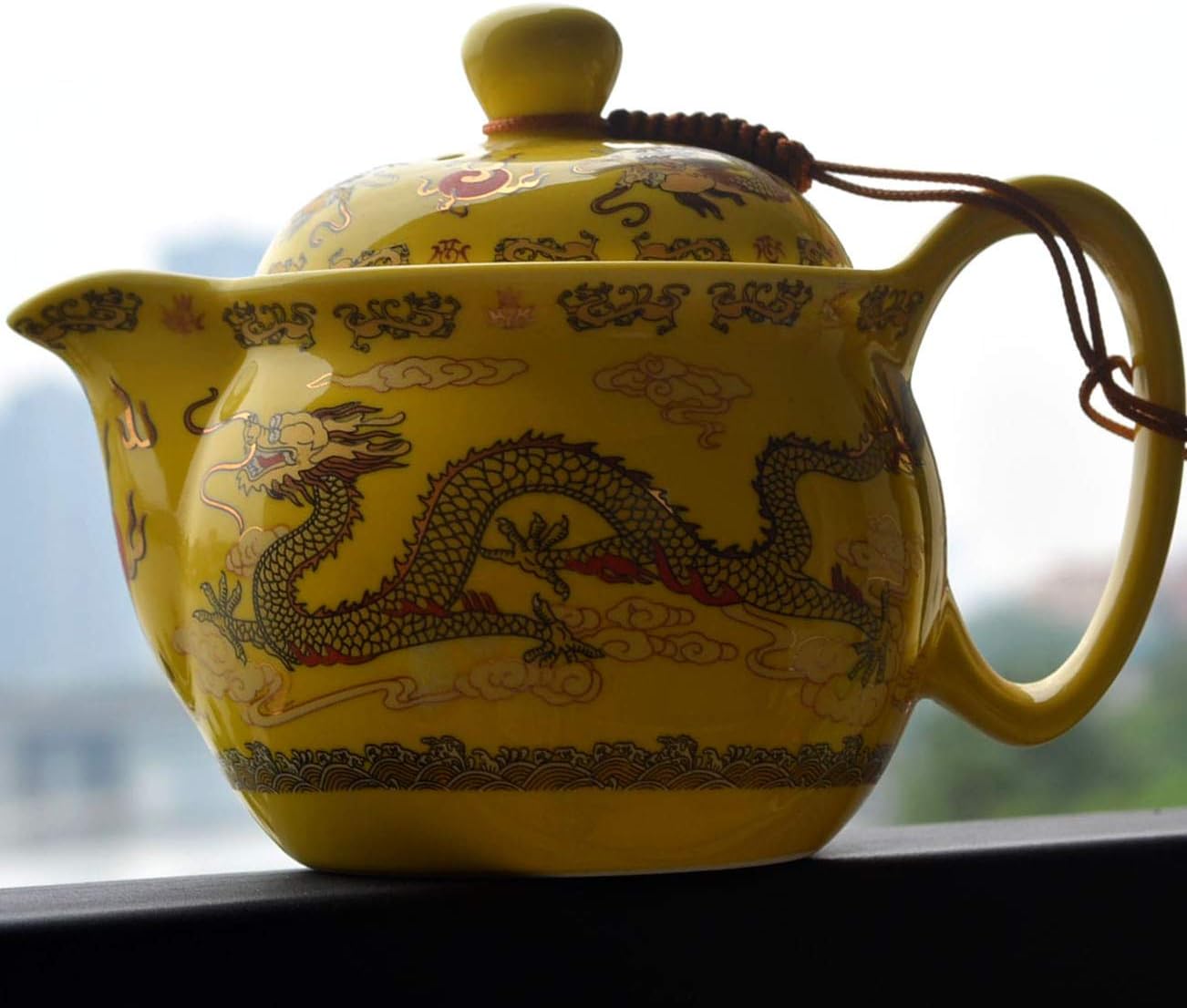 Teapot China Yellow Porcelain 12oz Dragon Stainless Steel Filtration Infuser Loose Tea (Emperor Yellow)
