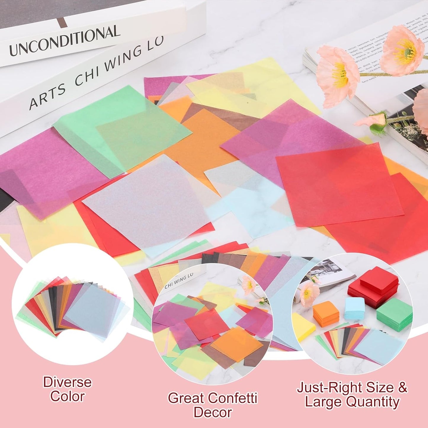 4000 Pcs 2 Inch Tissue Paper Squares, Yellow Tissue Squares Table Confetti Colorful Tissue Paper Bulk, [for DIY Projects, Art Supplies, Scrapbooking,Valentine's Day]