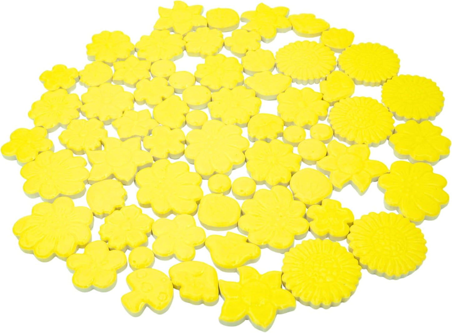 Ceramic Flower & Mushroom Mosaic Tiles - 1.1 lbs Mixed Glazed Petals & Berry Assortment for DIY Crafts, Fairy Garden, Handmade Projects (Yellow)