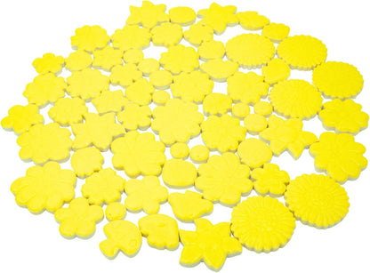 Ceramic Flower & Mushroom Mosaic Tiles - 1.1 lbs Mixed Glazed Petals & Berry Assortment for DIY Crafts, Fairy Garden, Handmade Projects (Yellow)