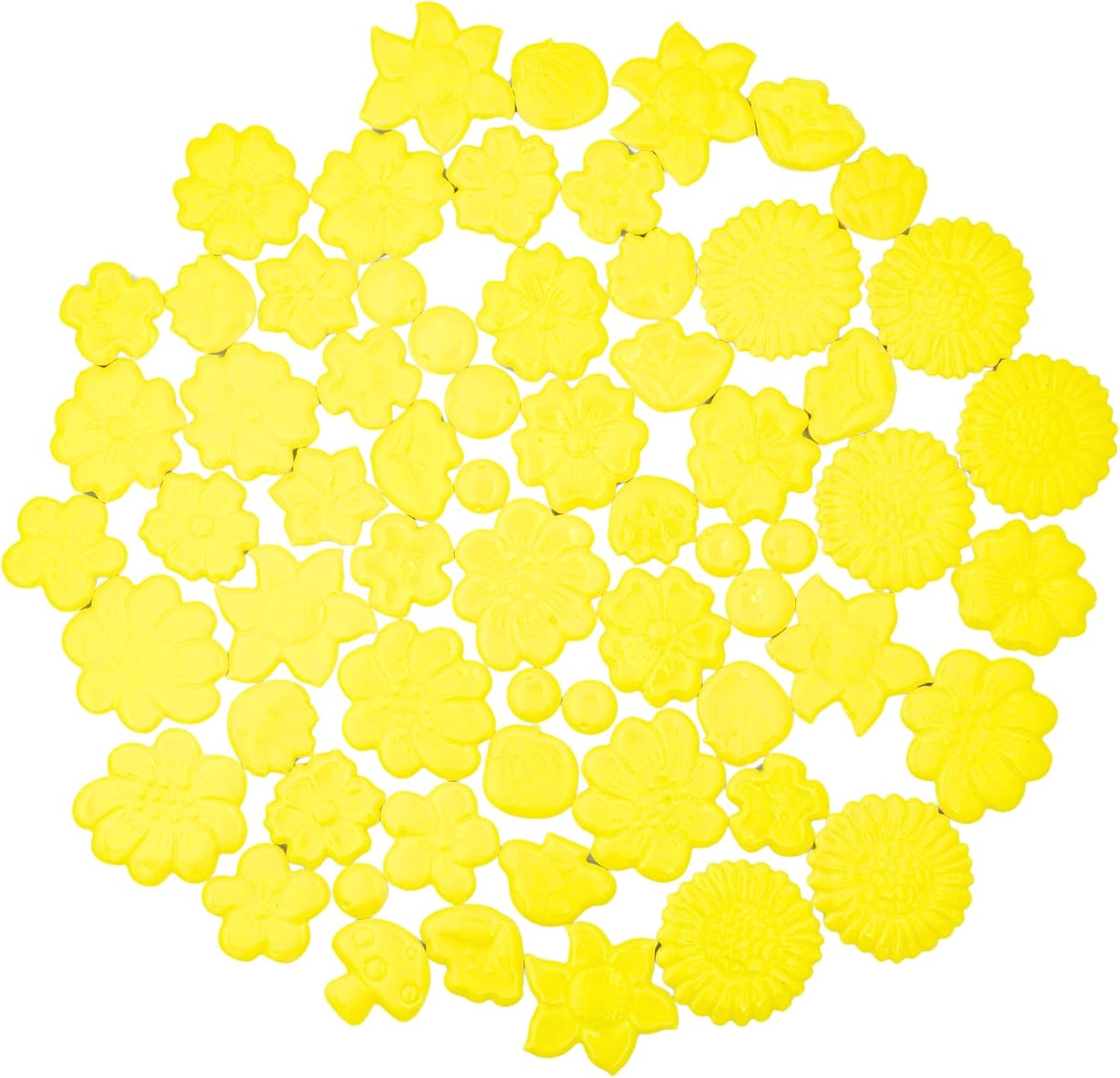 Ceramic Flower & Mushroom Mosaic Tiles - 1.1 lbs Mixed Glazed Petals & Berry Assortment for DIY Crafts, Fairy Garden, Handmade Projects (Yellow)
