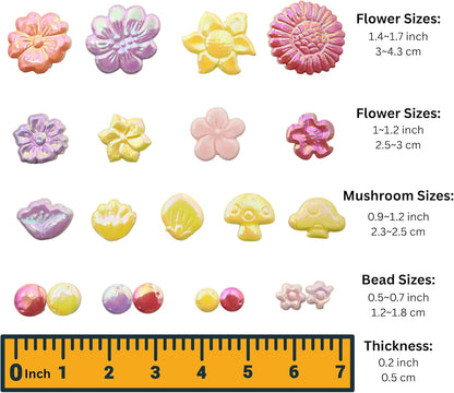 Ceramic Flower & Mushroom Mosaic Tiles - 1.1 lbs Mixed Glazed Petals & Berry Assortment for DIY Crafts, Fairy Garden, Handmade Projects (Yellow)