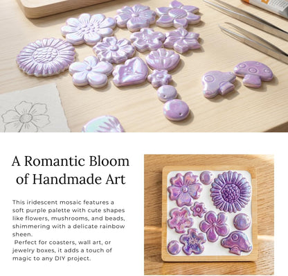 Ceramic Flower & Mushroom Mosaic Tiles - 1.1 lbs Mixed Glazed Petals & Berry Assortment for DIY Crafts, Fairy Garden, Handmade Projects (Yellow)