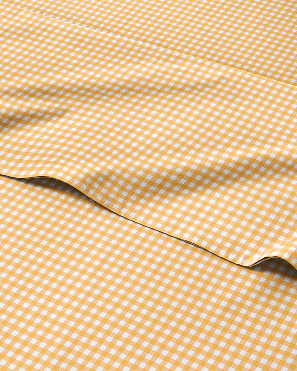 Yellow Gingham Sheets - 1 Flat & 1 Fitted Sheet & 2 Pillowcases w/ Deep Pockets - Grid, Plaid, Checkered Pattern Bed Set - Comfy, Wrinkle & Fade Resistant - Ultra-Soft, Breathable & Cooling -King Size
