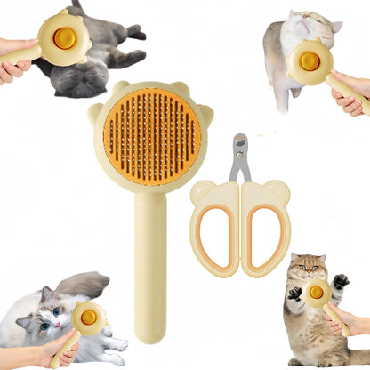 Pet Grooming Brush for Cats and Dogs,Cat Accessories Kit Cat Brush With Release Button&Professional Cat Nail Clipper For Pet Hair Cleaner And Claw Care (Yellow brush and nail clippers)