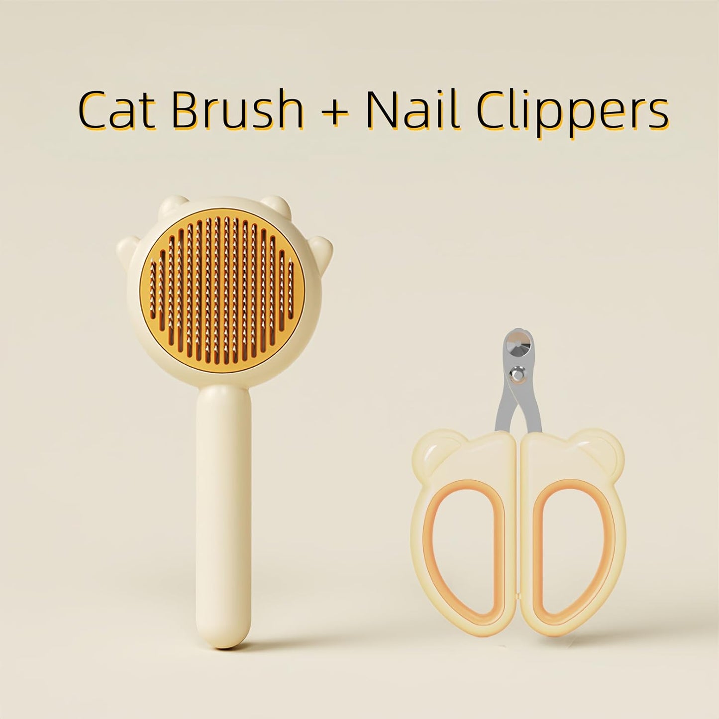 Pet Grooming Brush for Cats and Dogs,Cat Accessories Kit Cat Brush With Release Button&Professional Cat Nail Clipper For Pet Hair Cleaner And Claw Care (Yellow brush and nail clippers)
