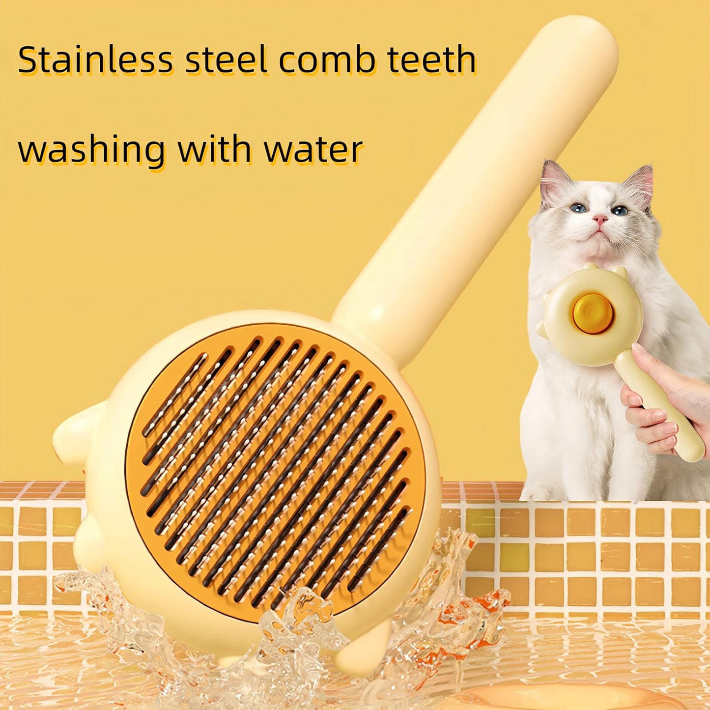 Pet Grooming Brush for Cats and Dogs,Cat Accessories Kit Cat Brush With Release Button&Professional Cat Nail Clipper For Pet Hair Cleaner And Claw Care (Yellow brush and nail clippers)