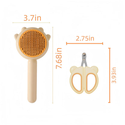 Pet Grooming Brush for Cats and Dogs,Cat Accessories Kit Cat Brush With Release Button&Professional Cat Nail Clipper For Pet Hair Cleaner And Claw Care (Yellow brush and nail clippers)