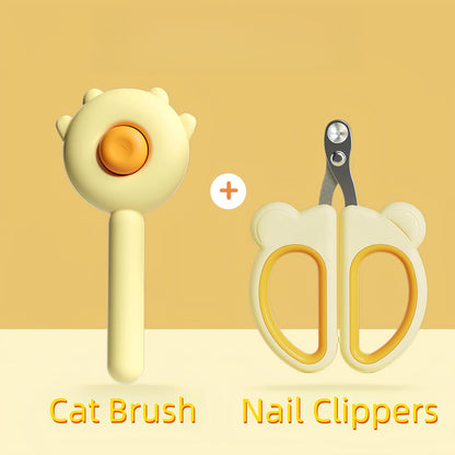 Pet Grooming Brush for Cats and Dogs,Cat Accessories Kit Cat Brush With Release Button&Professional Cat Nail Clipper For Pet Hair Cleaner And Claw Care (Yellow brush and nail clippers)
