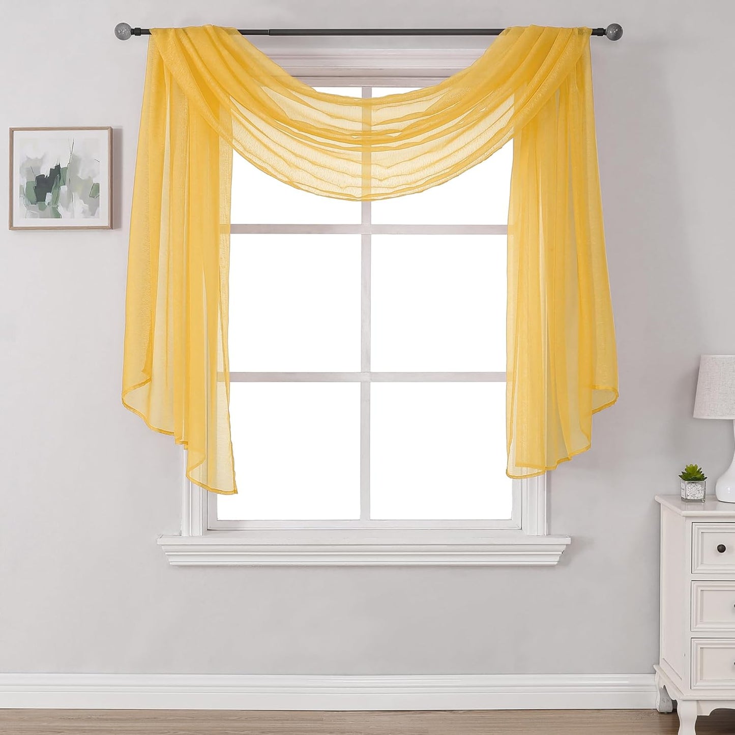 Amber Yellow Sheer Curtains Sheer Curtains Scarf Home Decoration - Semi Voile Scarf Valance for Wedding (1 Pack,W 52 x L 144 Inch)