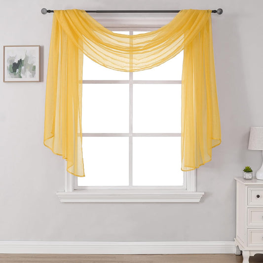 Amber Yellow Sheer Curtains Sheer Curtains Scarf Home Decoration - Semi Voile Scarf Valance for Wedding (1 Pack,W 52 x L 144 Inch)