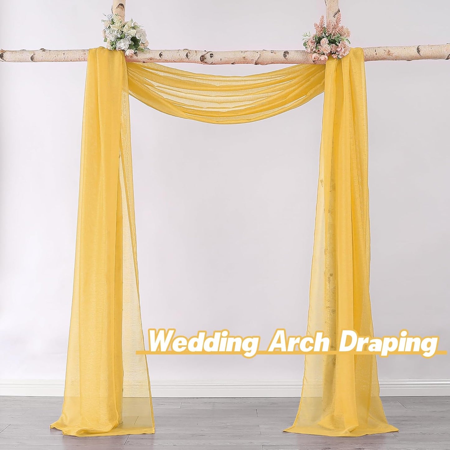 Amber Yellow Sheer Curtains Sheer Curtains Scarf Home Decoration - Semi Voile Scarf Valance for Wedding (1 Pack,W 52 x L 144 Inch)