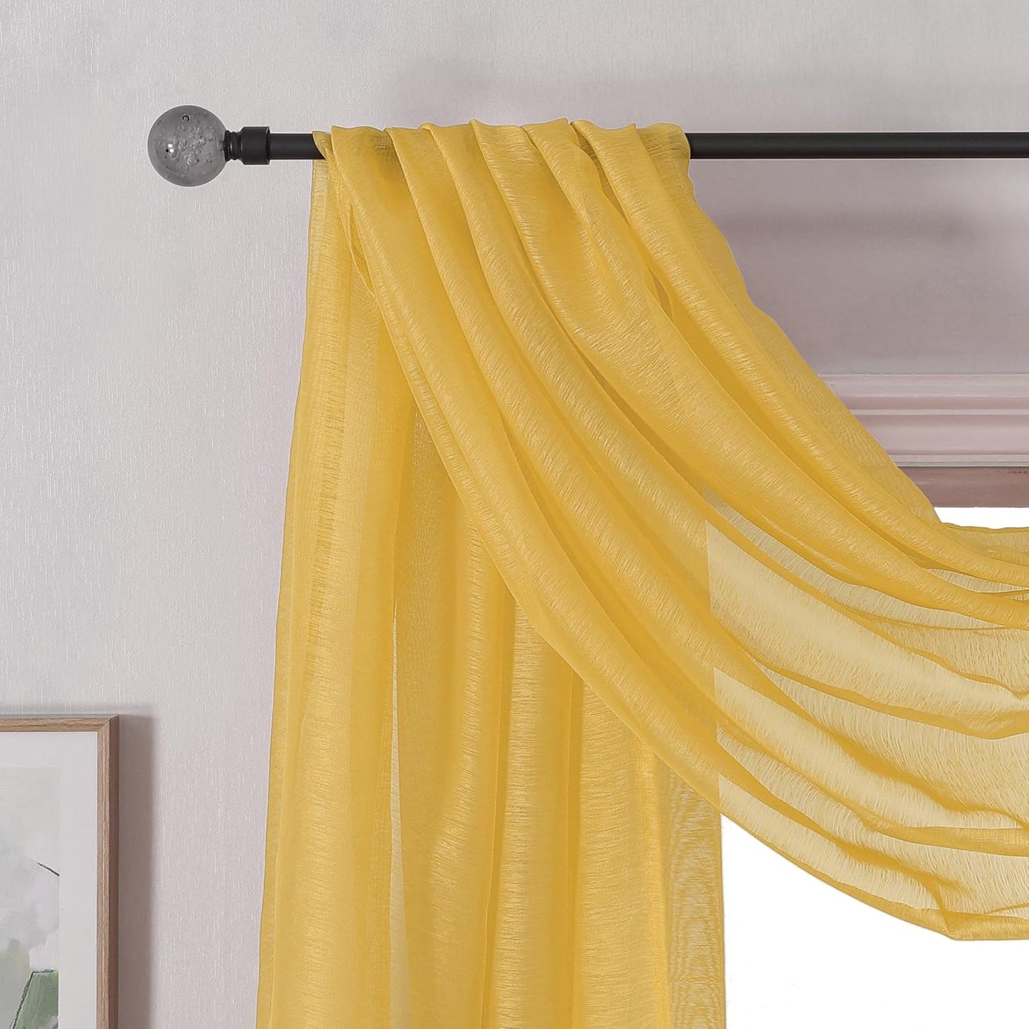 Amber Yellow Sheer Curtains Sheer Curtains Scarf Home Decoration - Semi Voile Scarf Valance for Wedding (1 Pack,W 52 x L 144 Inch)