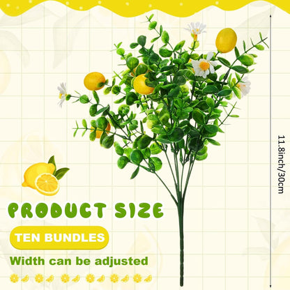 10 Pack Artificial Lemon Branches Decoration Fake Lemon Stems with Green Leaves and Daisies for Farmhouse Home Wedding Birthday Table Centerpiece & Party Arrangement
