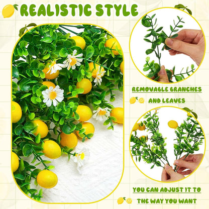 10 Pack Artificial Lemon Branches Decoration Fake Lemon Stems with Green Leaves and Daisies for Farmhouse Home Wedding Birthday Table Centerpiece & Party Arrangement
