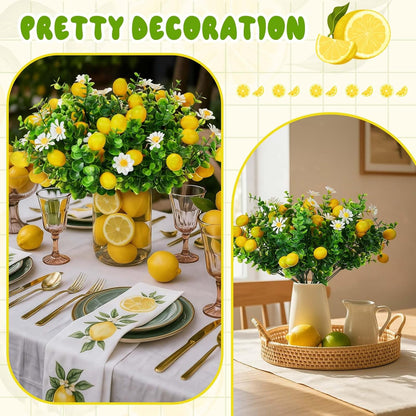 10 Pack Artificial Lemon Branches Decoration Fake Lemon Stems with Green Leaves and Daisies for Farmhouse Home Wedding Birthday Table Centerpiece & Party Arrangement