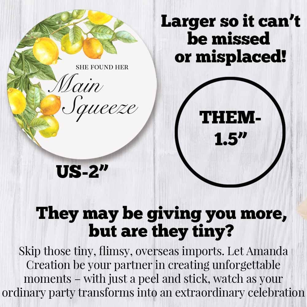 She Found Her Main Squeeze Lemon Bridal Shower Stickers – 40ct 2" Round Citrus Party Favor Labels – Lemon Theme Gift Bag Seals & Envelope Stickers