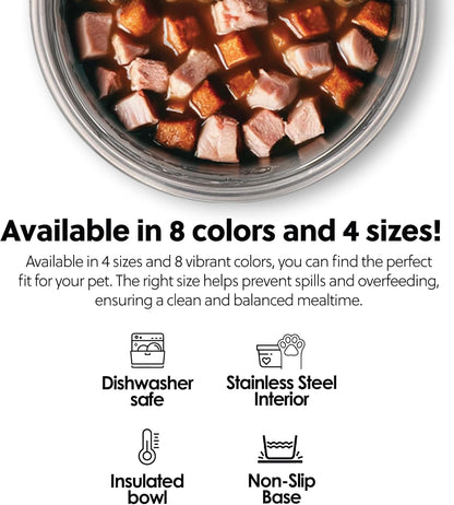 Thermocool Insulated Stainless Steel Pet Bowl - 8 Oz (X-Small) Non-Slip Feeding Dish Reduces Sliding & Spills, Keeps Water Cold & Food Warm, Dishwasher Safe (Orange)