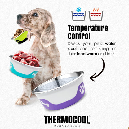 Thermocool Insulated Stainless Steel Pet Bowl - 8 Oz (X-Small) Non-Slip Feeding Dish Reduces Sliding & Spills, Keeps Water Cold & Food Warm, Dishwasher Safe (Orange)