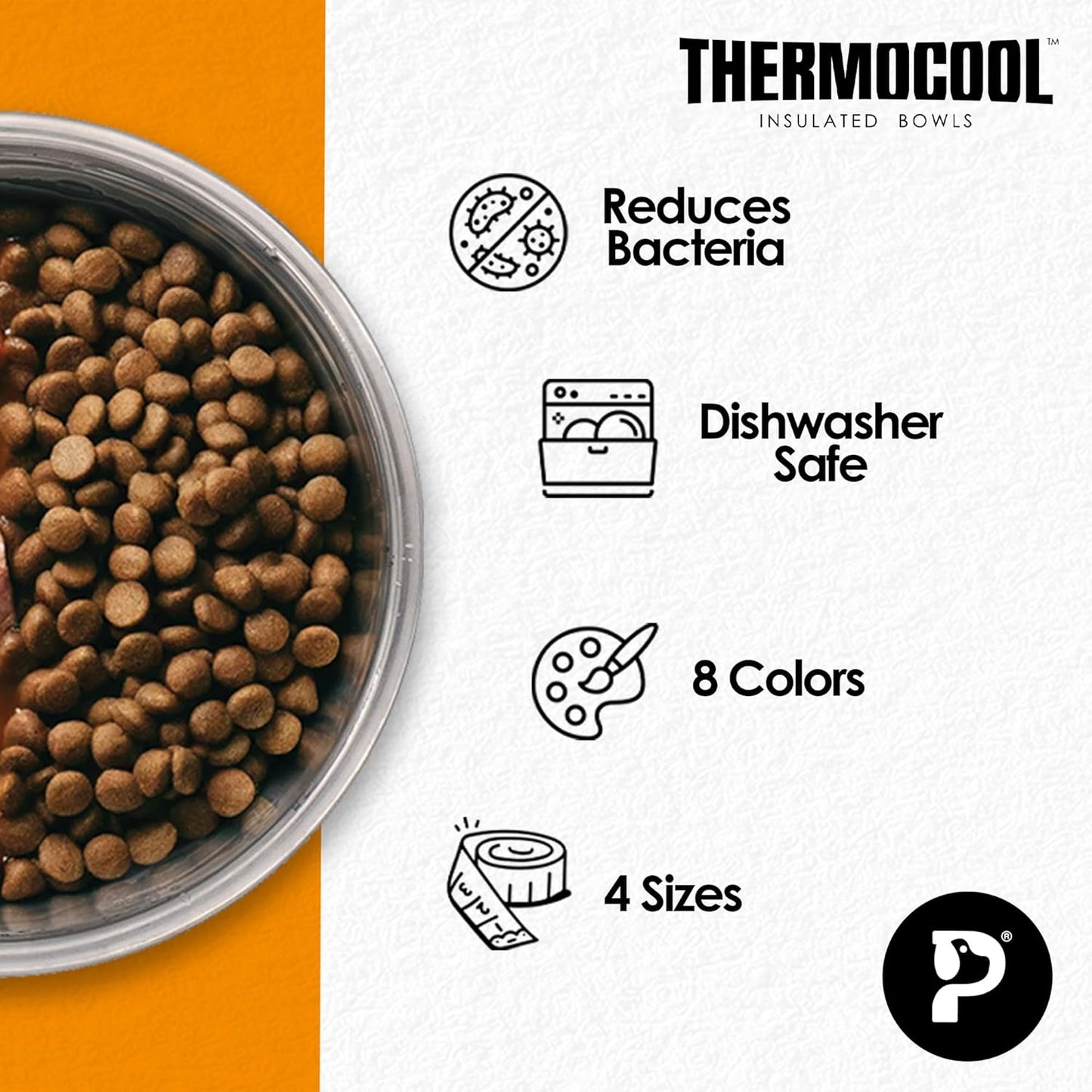 Thermocool Insulated Stainless Steel Pet Bowl - 8 Oz (X-Small) Non-Slip Feeding Dish Reduces Sliding & Spills, Keeps Water Cold & Food Warm, Dishwasher Safe (Orange)