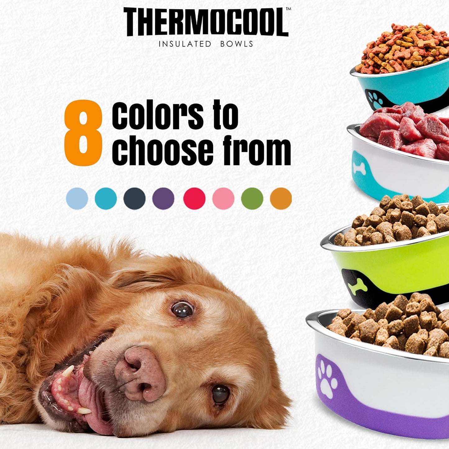 Thermocool Insulated Stainless Steel Pet Bowl - 8 Oz (X-Small) Non-Slip Feeding Dish Reduces Sliding & Spills, Keeps Water Cold & Food Warm, Dishwasher Safe (Orange)