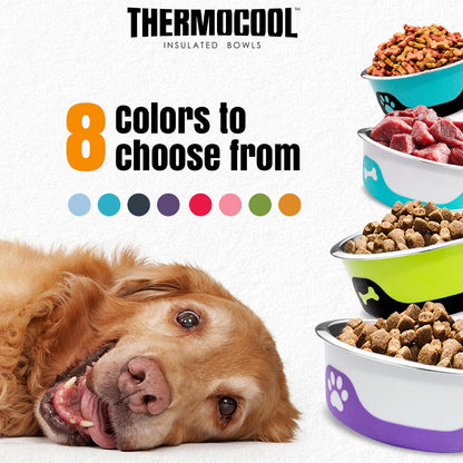 Thermocool Insulated Stainless Steel Pet Bowl - 8 Oz (X-Small) Non-Slip Feeding Dish Reduces Sliding & Spills, Keeps Water Cold & Food Warm, Dishwasher Safe (Orange)