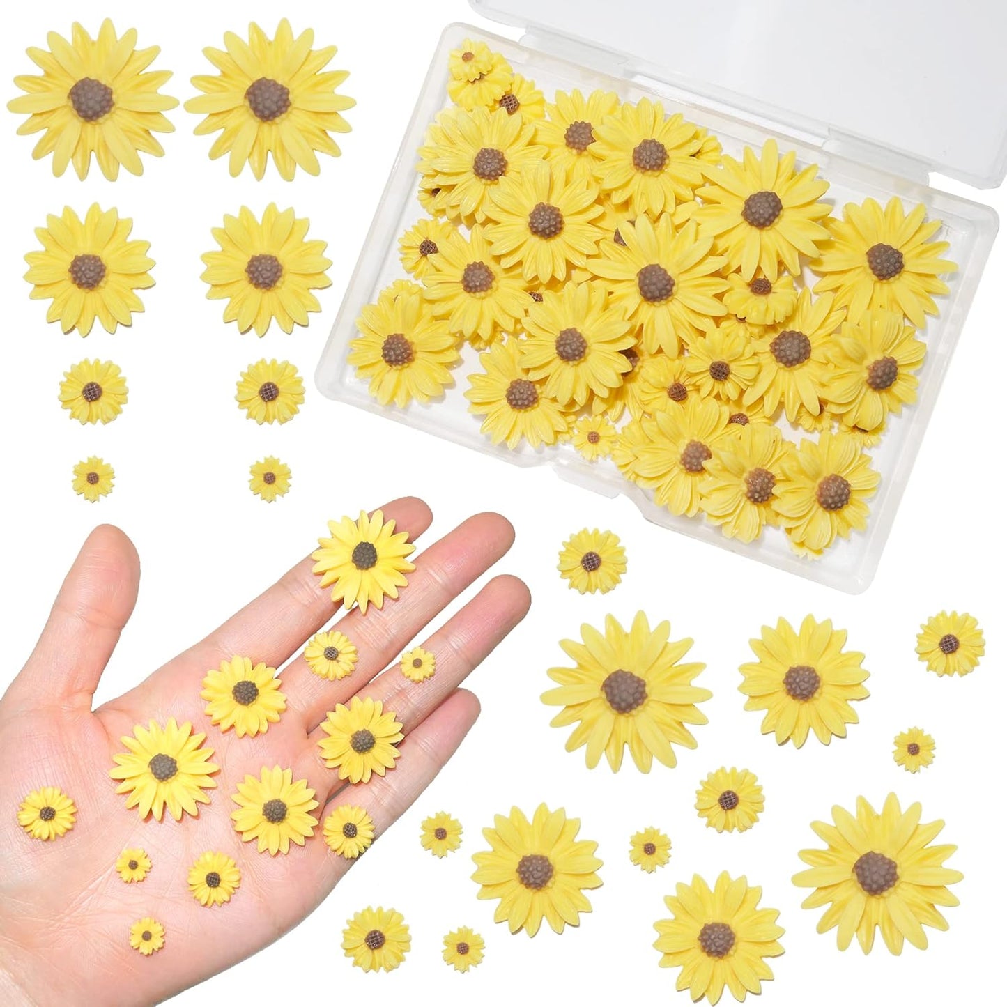 Resin Sunflower for Craft,50pcs Small Flatback Yellow Daisy for DIY | mini Decorative Flowers for Scrapbook Embellishment,DIY and Sunflower Party Decorations-No Hole