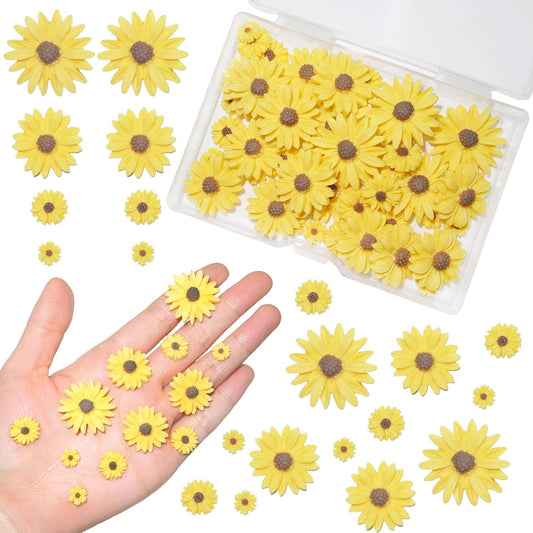 Resin Sunflower for Craft,50pcs Small Flatback Yellow Daisy for DIY | mini Decorative Flowers for Scrapbook Embellishment,DIY and Sunflower Party Decorations-No Hole