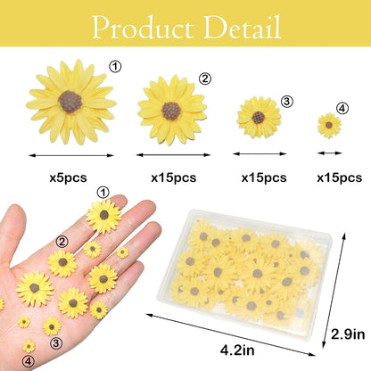Resin Sunflower for Craft,50pcs Small Flatback Yellow Daisy for DIY | mini Decorative Flowers for Scrapbook Embellishment,DIY and Sunflower Party Decorations-No Hole