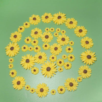 Resin Sunflower for Craft,50pcs Small Flatback Yellow Daisy for DIY | mini Decorative Flowers for Scrapbook Embellishment,DIY and Sunflower Party Decorations-No Hole
