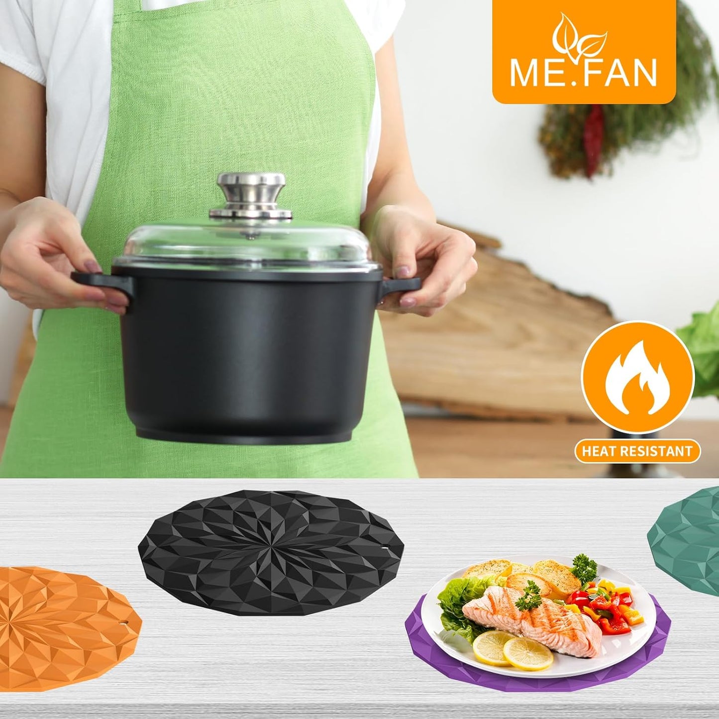 Silicone Trivet Mats - 4 Pack Pot Holders - 7.4'' Thickened Hot Pads for Hot pots, Pans and Dishes, Heat Resistant Silicone Trivet for Table and Counter Top Yellow