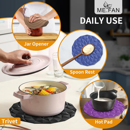 Silicone Trivet Mats - 4 Pack Pot Holders - 7.4'' Thickened Hot Pads for Hot pots, Pans and Dishes, Heat Resistant Silicone Trivet for Table and Counter Top Yellow