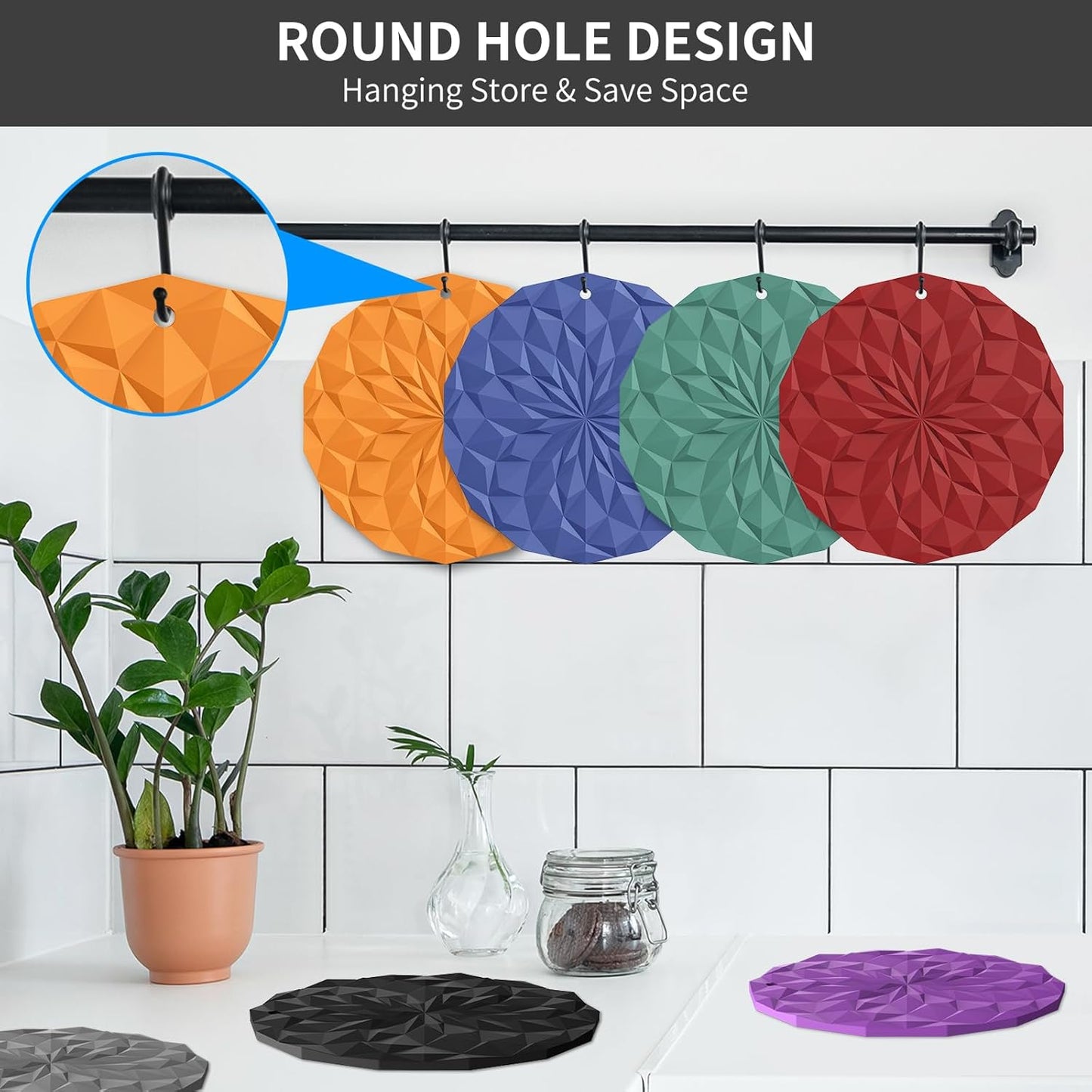 Silicone Trivet Mats - 4 Pack Pot Holders - 7.4'' Thickened Hot Pads for Hot pots, Pans and Dishes, Heat Resistant Silicone Trivet for Table and Counter Top Yellow