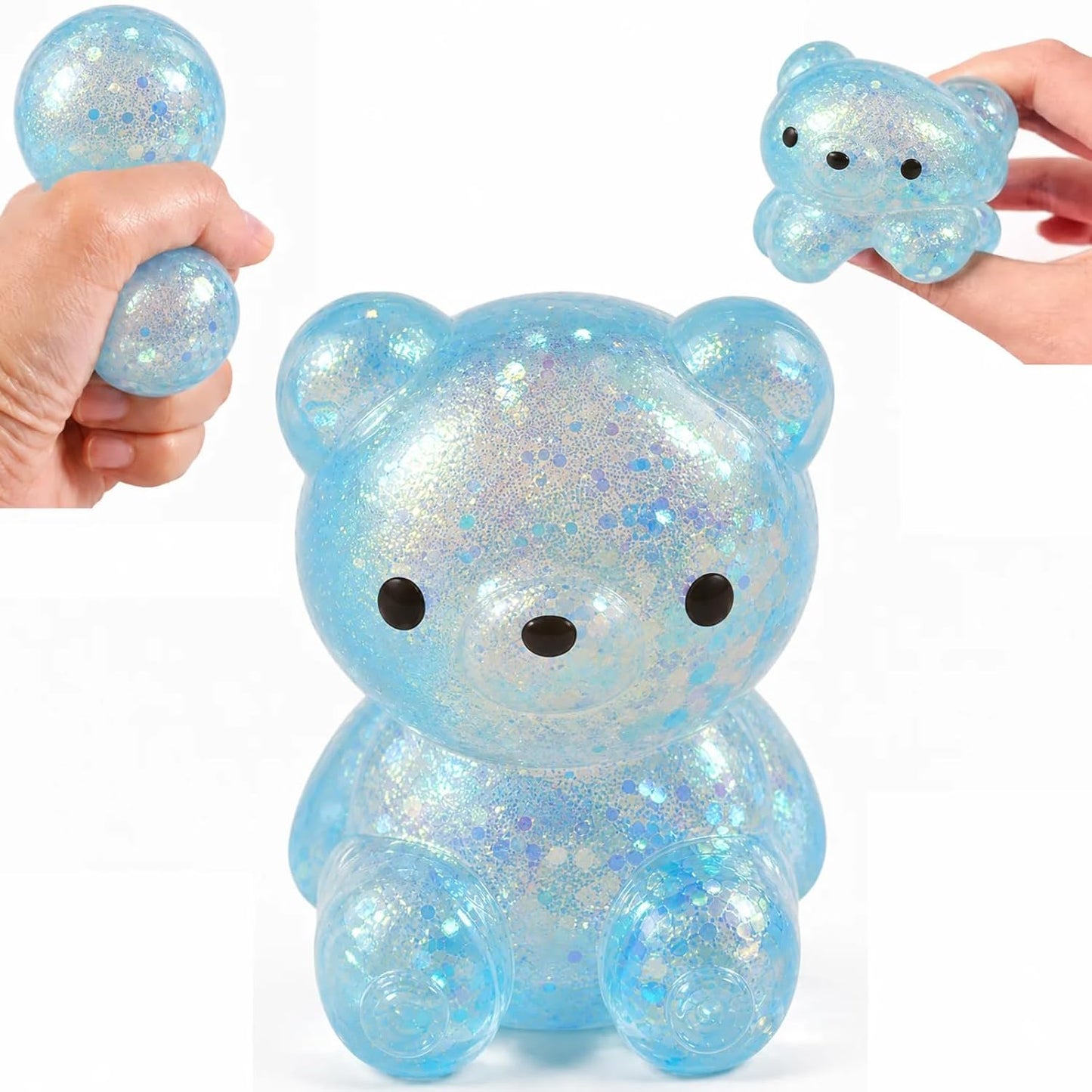 1 Pack Bear Squishy, Slow Rising Stress Relief Fidget Toys for Adults, Blue | Glitter Bear-Shaped Sensory Squeeze Toys, Calm Anxiety, Portable, Safe TPR Material, Soft Hand Toy for Office, Home or Travel
