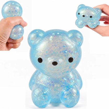 1 Pack Bear Squishy, Slow Rising Stress Relief Fidget Toys for Adults, Blue | Glitter Bear-Shaped Sensory Squeeze Toys, Calm Anxiety, Portable, Safe TPR Material, Soft Hand Toy for Office, Home or Travel