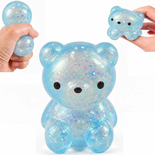1 Pack Bear Squishy, Slow Rising Stress Relief Fidget Toys for Adults, Blue | Glitter Bear-Shaped Sensory Squeeze Toys, Calm Anxiety, Portable, Safe TPR Material, Soft Hand Toy for Office, Home or Travel