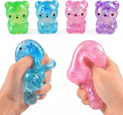 1 Pack Bear Squishy, Slow Rising Stress Relief Fidget Toys for Adults, Blue | Glitter Bear-Shaped Sensory Squeeze Toys, Calm Anxiety, Portable, Safe TPR Material, Soft Hand Toy for Office, Home or Travel